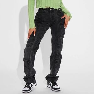 Fashion Nova Make A Night Of It - Mid Rise Cargo Straight Leg Jeans